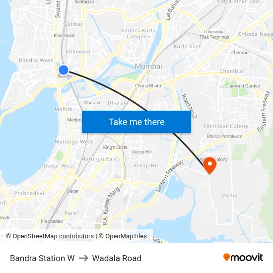 Bandra Station W to Wadala Road map