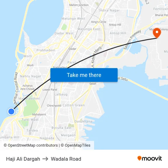 Haji Ali Dargah to Wadala Road map
