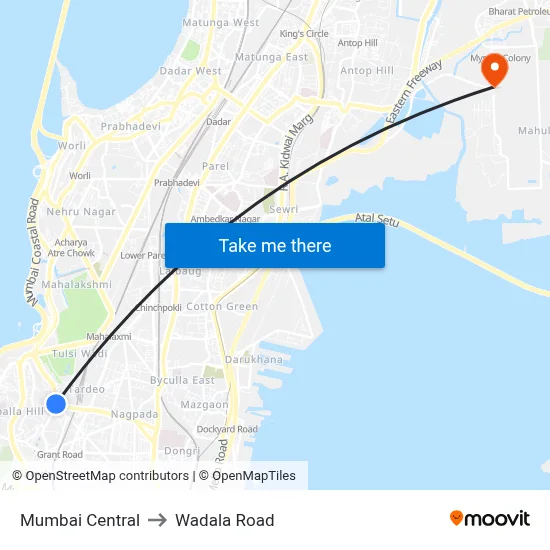 Mumbai Central to Wadala Road map