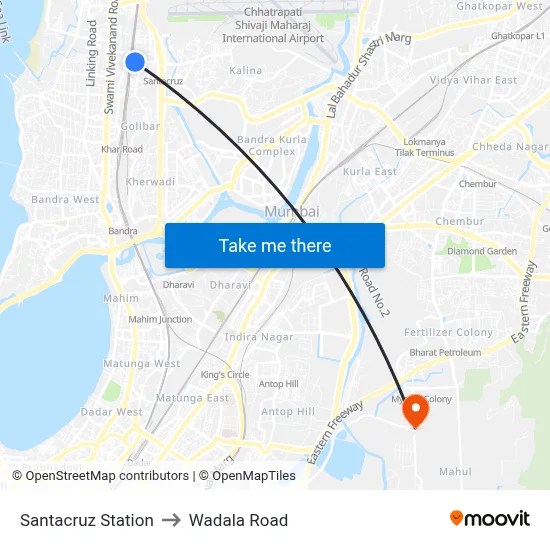 Santacruz Station to Wadala Road map