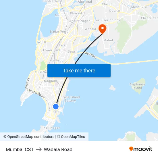 Mumbai CST to Wadala Road map