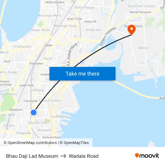 Bhau Daji Lad Museum to Wadala Road map
