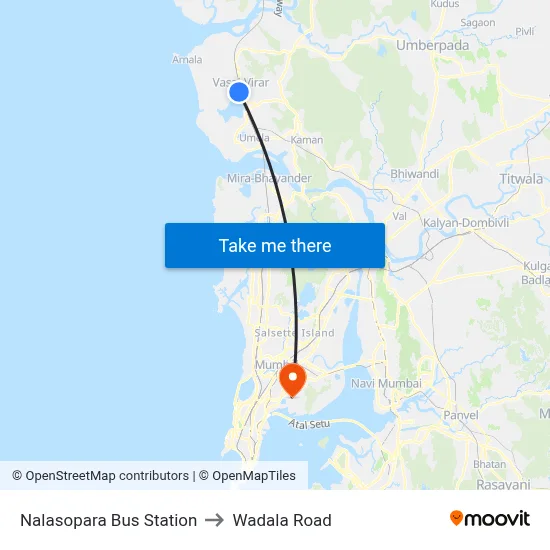 Nalasopara Bus Station to Wadala Road map