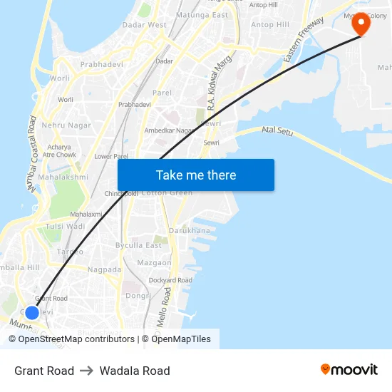 Grant Road to Wadala Road map