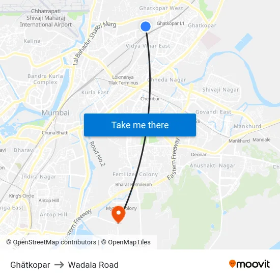 Ghātkopar to Wadala Road map
