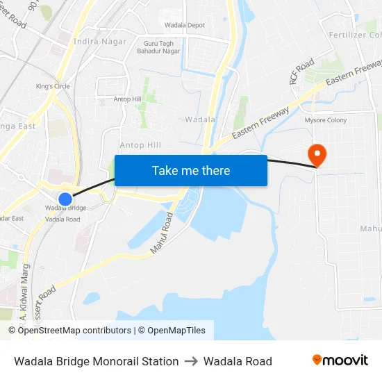 Wadala Bridge Monorail Station to Wadala Road map