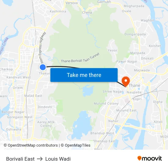 Borivali East to Louis Wadi map