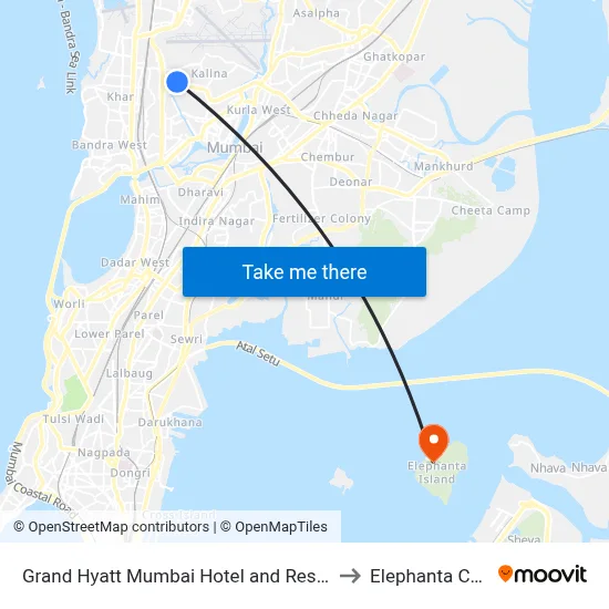 Grand Hyatt Mumbai Hotel and Residences to Elephanta Caves map