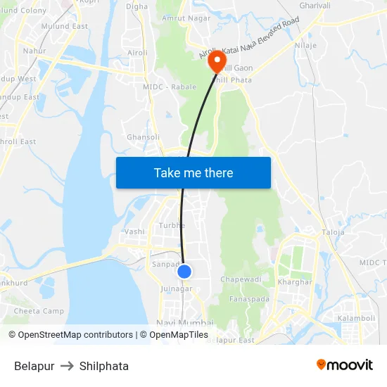 Belapur to Shilphata map