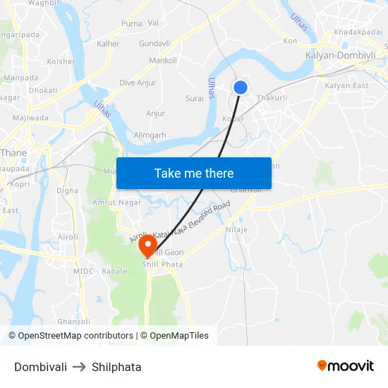 Dombivali to Shilphata map