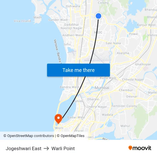 Jogeshwari East to Warli Point map