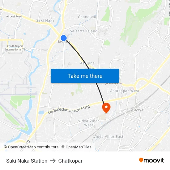 Saki Naka Station to Ghātkopar map