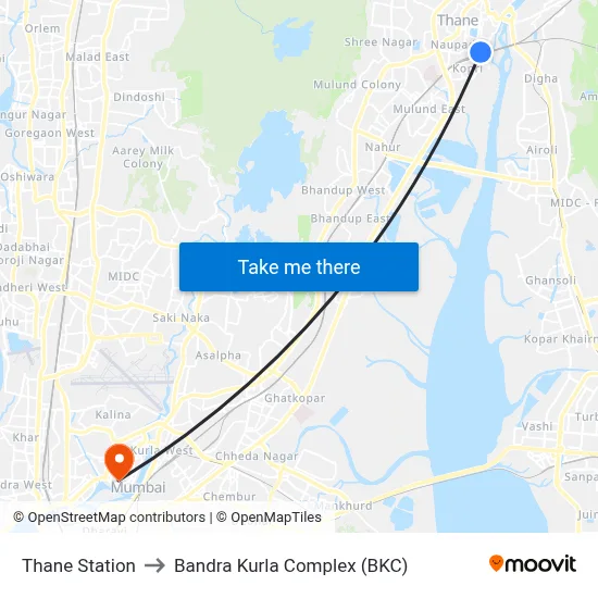 Thane Station to Bandra Kurla Complex (BKC) map