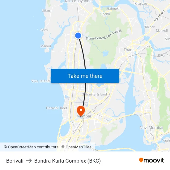 Borivali to Bandra Kurla Complex (BKC) map