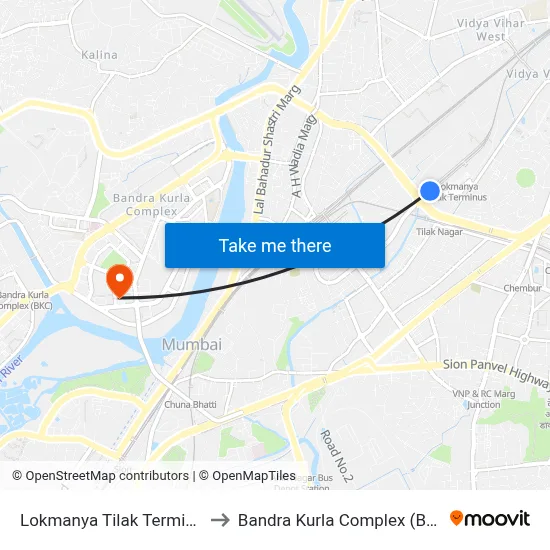 Lokmanya Tilak Terminus to Bandra Kurla Complex (BKC) map