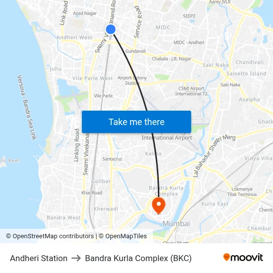 Andheri Station to Bandra Kurla Complex (BKC) map