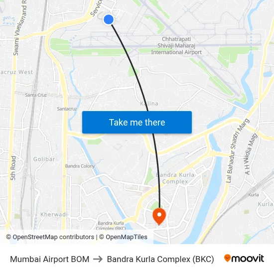 Mumbai Airport BOM to Bandra Kurla Complex (BKC) map