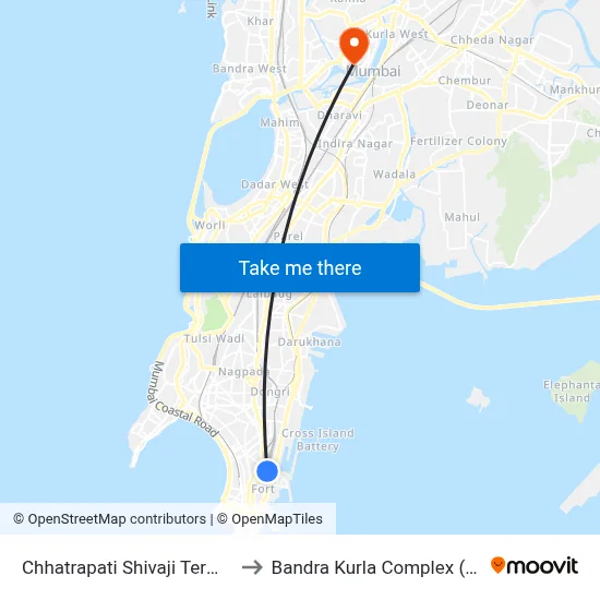 Chhatrapati Shivaji Terminus to Bandra Kurla Complex (BKC) map