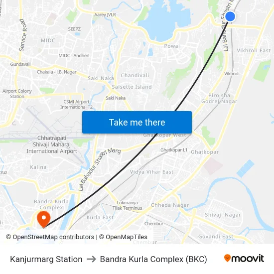 Kanjurmarg Station to Bandra Kurla Complex (BKC) map