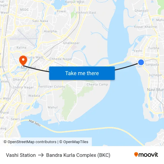 Vashi Station to Bandra Kurla Complex (BKC) map