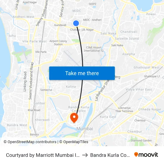 Courtyard by Marriott Mumbai International Airport to Bandra Kurla Complex (BKC) map