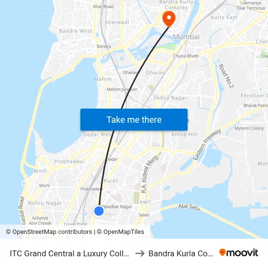ITC Grand Central a Luxury Collection Hotel Mumbai to Bandra Kurla Complex (BKC) map