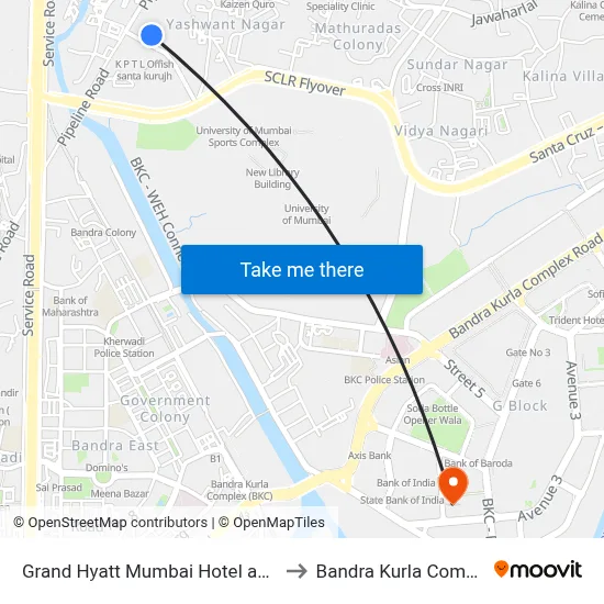 Grand Hyatt Mumbai Hotel and Residences to Bandra Kurla Complex (BKC) map