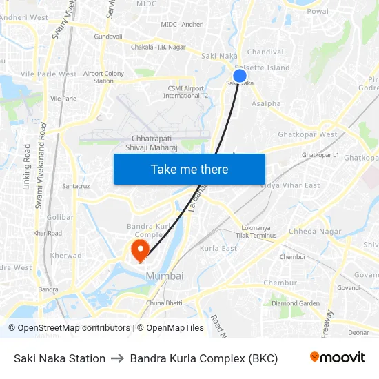 साकी नाका स्टेशन to बांद्रा कुर्ला कॉम्प्लेक्स (बीकेसी) map