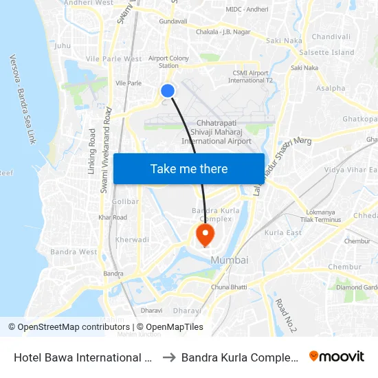 Hotel Bawa International Mumbai to Bandra Kurla Complex (BKC) map