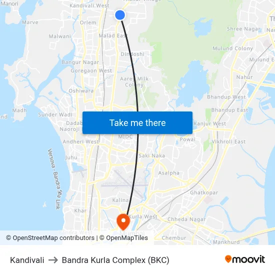 Kandivali to Bandra Kurla Complex (BKC) map