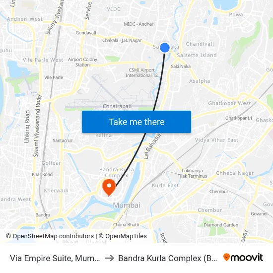 Via Empire Suite, Mumbai to Bandra Kurla Complex (BKC) map