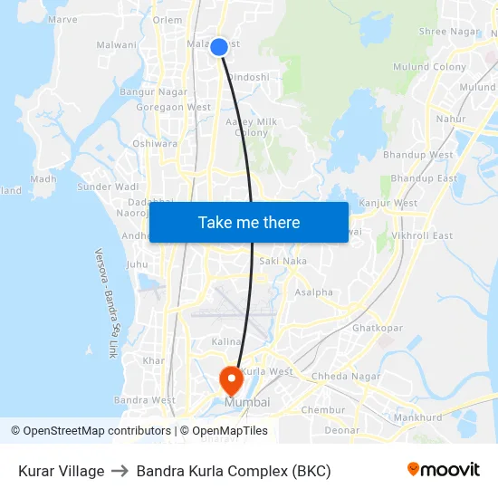 Kurar Village to Bandra Kurla Complex (BKC) map