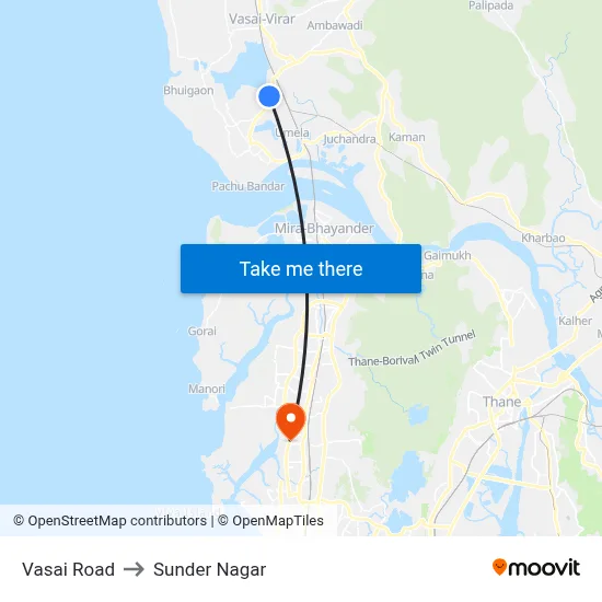 Vasai Road to Sunder Nagar map