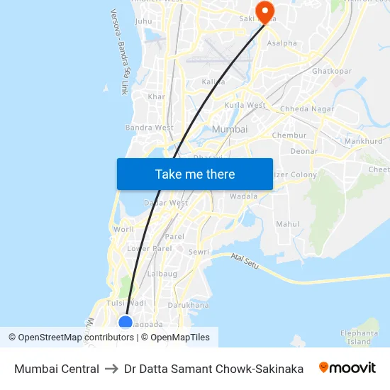 Mumbai Central to Dr Datta Samant Chowk-Sakinaka map