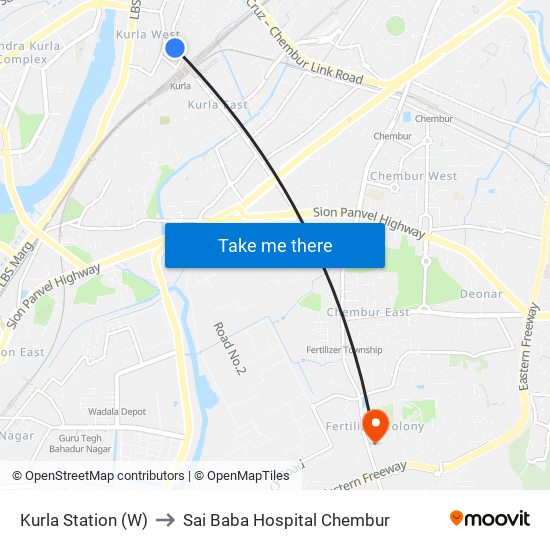 Kurla Station (W) to Sai Baba Hospital Chembur map