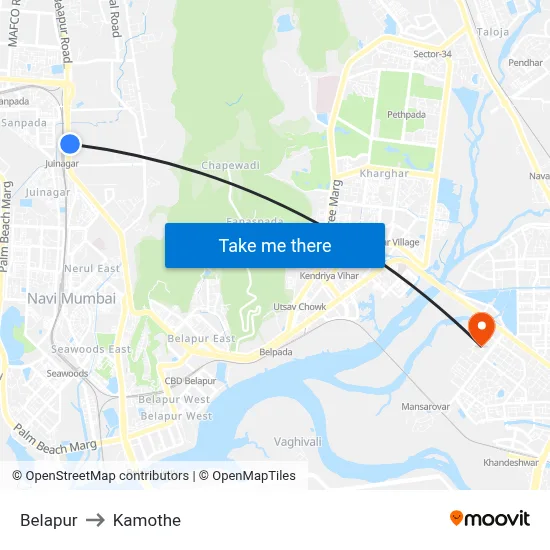 Belapur to Kamothe map