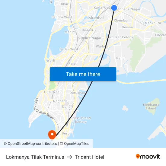 Lokmanya Tilak Terminus to Trident Hotel map