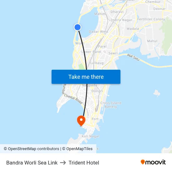 Bandra Worli Sea Link to Trident Hotel map