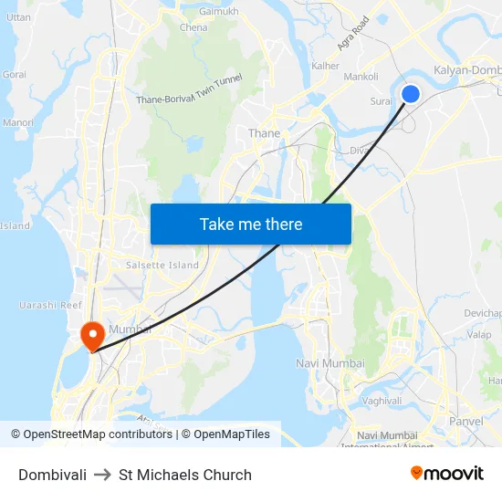 Dombivali to St Michaels Church map