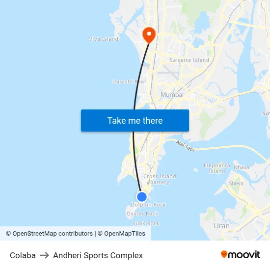 Colaba to Andheri Sports Complex map