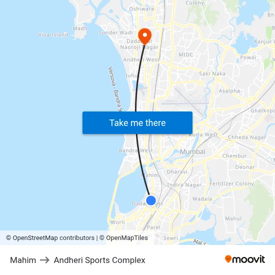 Mahim to Andheri Sports Complex map