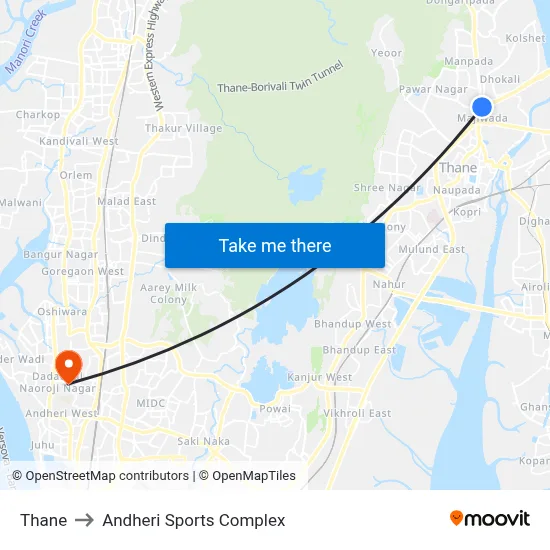 Thane to Andheri Sports Complex map