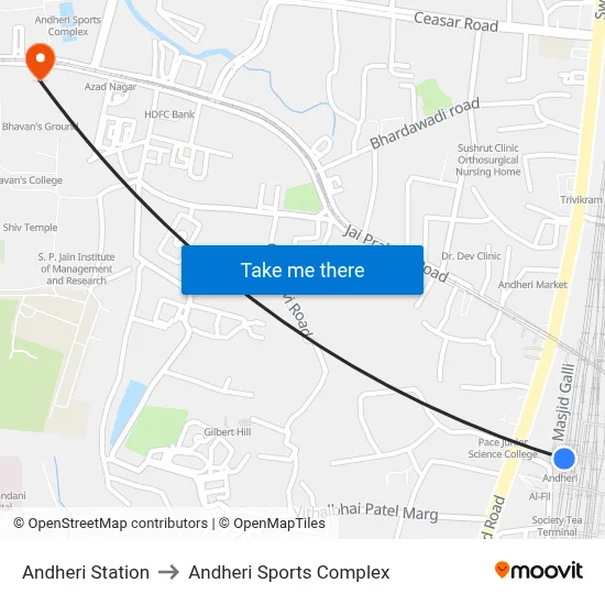 Andheri Station to Andheri Sports Complex map