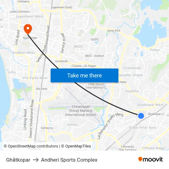 Ghātkopar to Andheri Sports Complex map