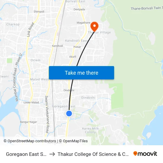 Goregaon East Station to Thakur College Of Science & Commerce map