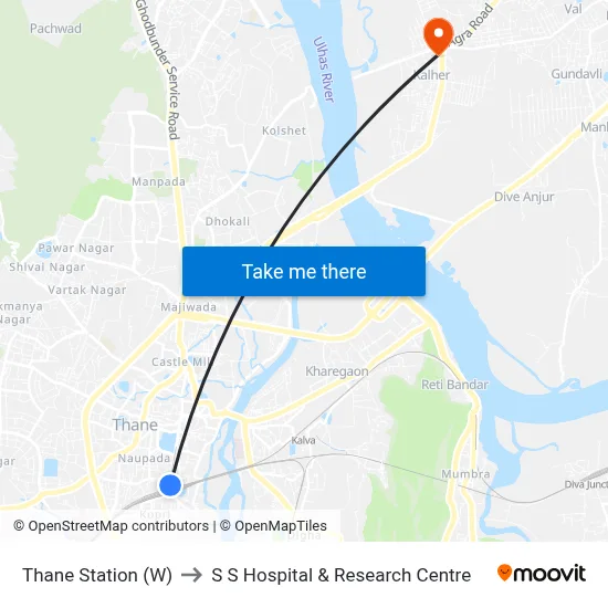 Thane Station (W) to S S Hospital & Research Centre map