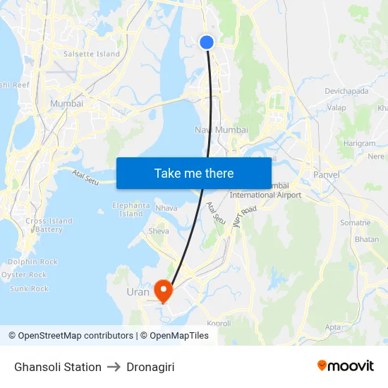 Ghansoli Station to Dronagiri map