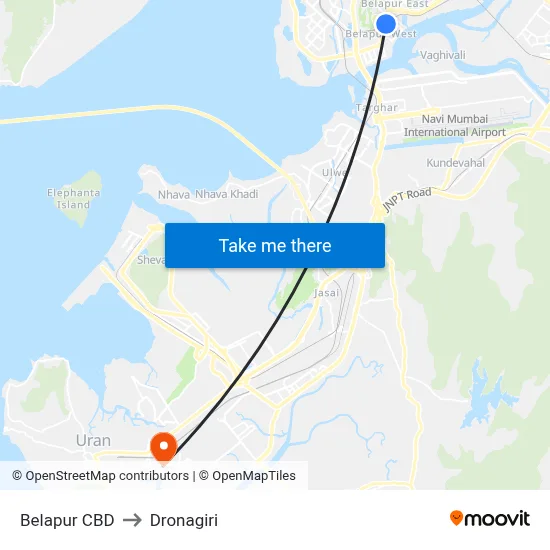 Belapur CBD to Dronagiri map