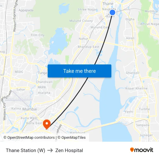 Thane Station (W) to Zen Hospital map