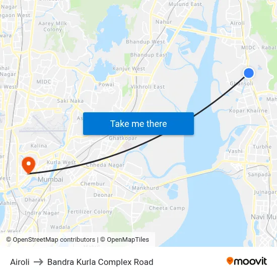 Airoli to Bandra Kurla Complex Road map